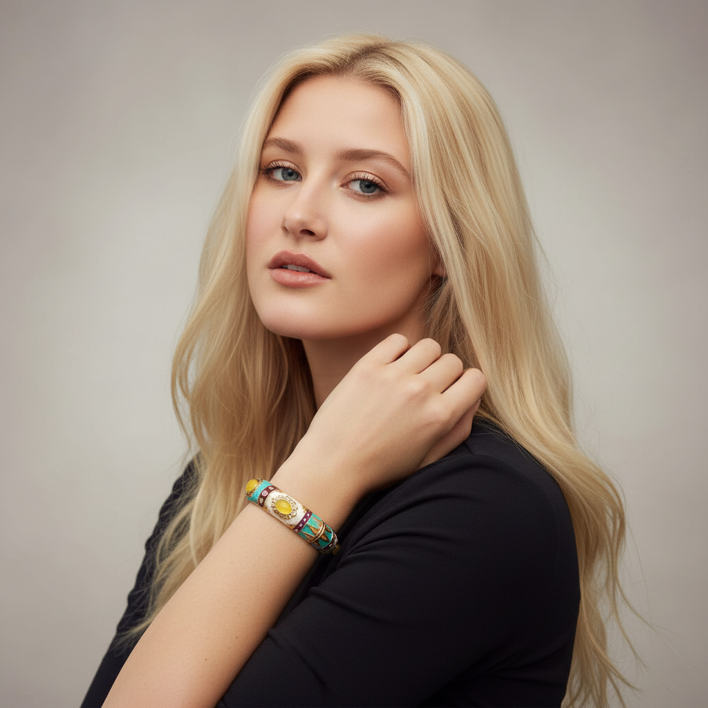 Vibrant Multicolor Sun Motif Bangle | 18k gold plated