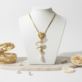 Artistic Gold-tone Heart and Pearl Pendant Necklace