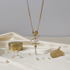 Artistic Golden Heart and Pearl Pendant Necklace | 18k gold plated