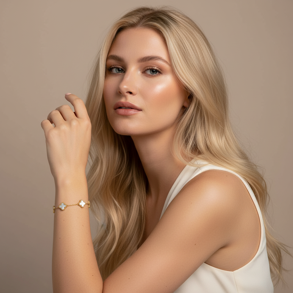 Luxury 18K Gold-Plated White Clover Bracelet | Anti-Tarnish | Adjustable