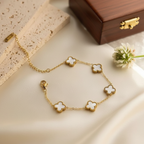 Luxury 18K Gold-Plated White Clover Bracelet | Anti-Tarnish | Adjustable