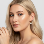 Gold Heart White Steel Inlay Huggie Earrings | 18k gold plated