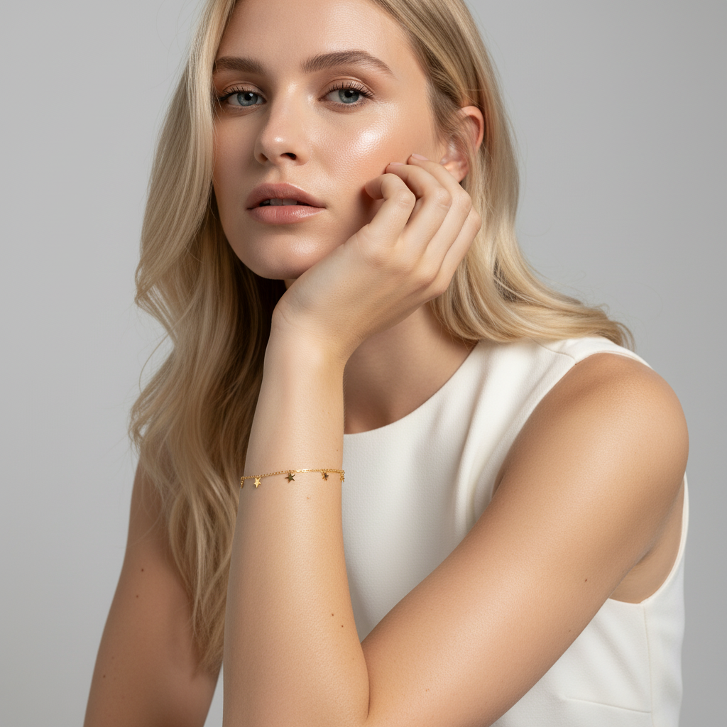 Luxury Gold Star Charm Bracelet | Dainty Adjustable Chain | 18k gold plated