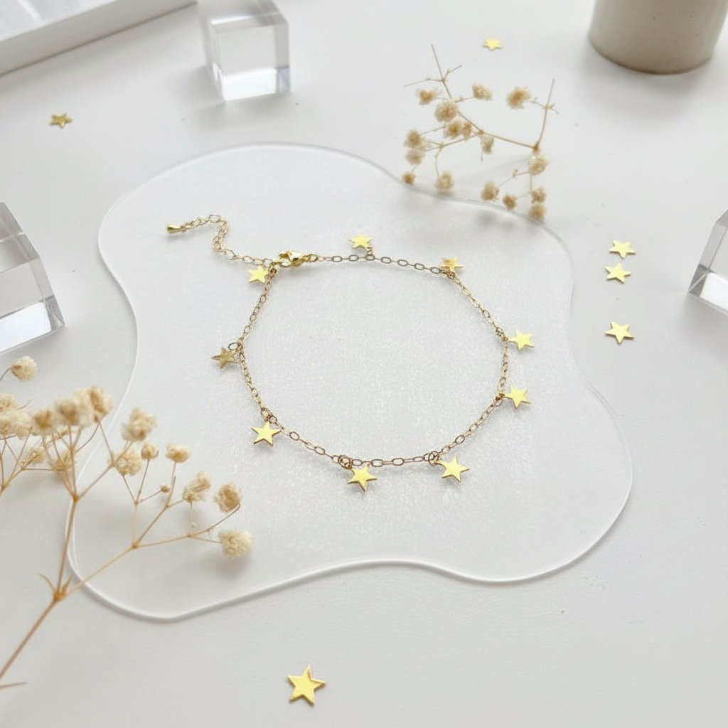Luxury Gold-tone Star Charm Bracelet | Dainty Adjustable Chain