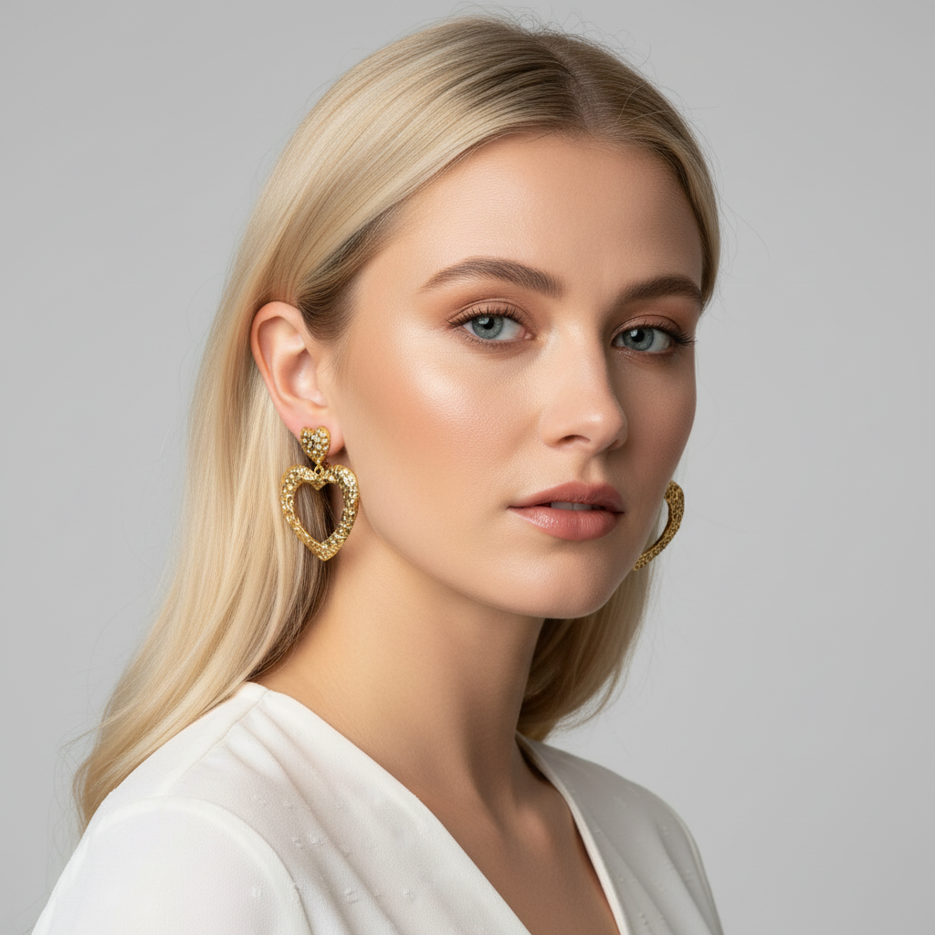Gold Textured Open Heart Earrings – Statement Chunky Heart Hoops for Women | Lightweight Fashion Jewelry