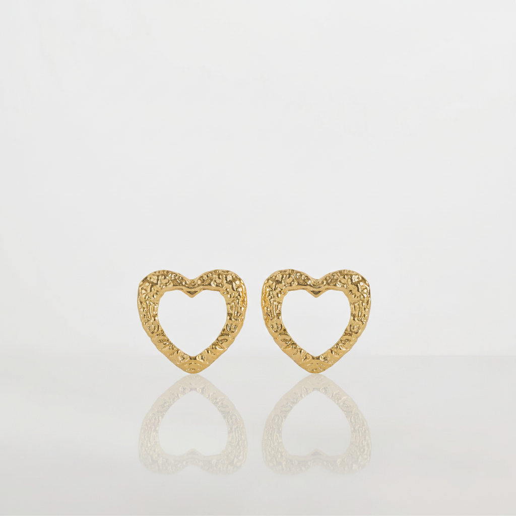 Gold Textured Open Heart Earrings – Statement Chunky Heart Hoops for Women | Lightweight Fashion Jewelry