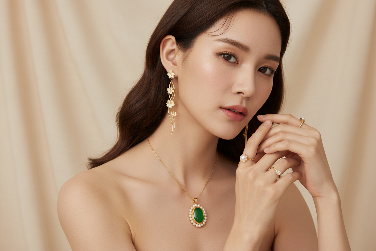 Model wearing korean jewellery