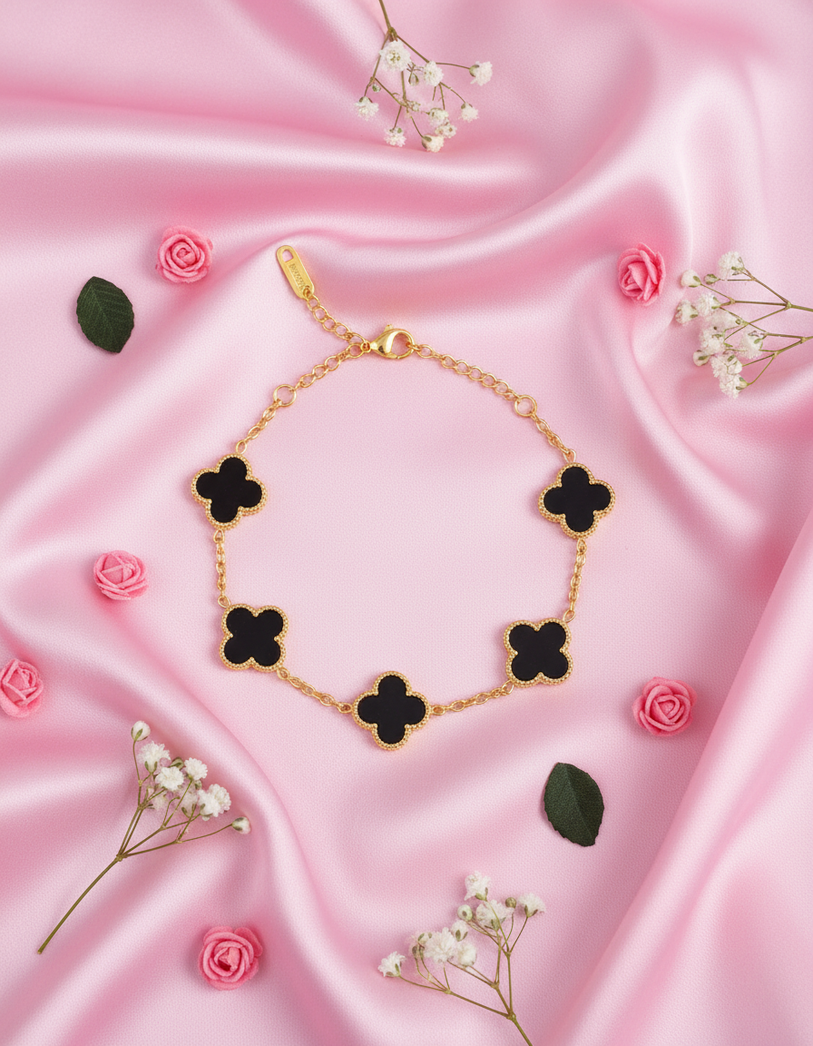 Luxury 18K Gold-Plated Black Clover Bracelet | Anti-Tarnish | Adjustable