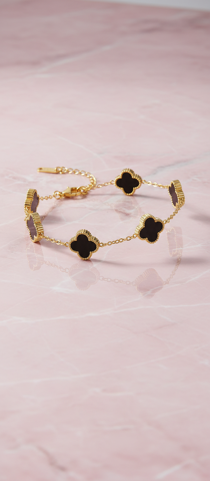 Luxury 18K Gold-Plated Black Clover Bracelet | Anti-Tarnish | Adjustable