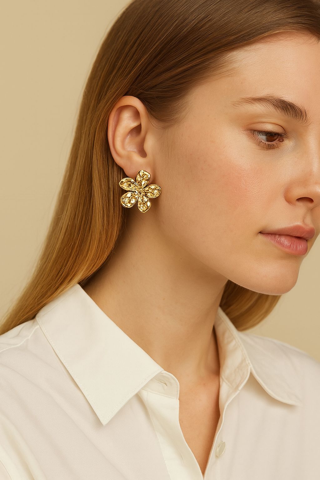 Golden Blossom Flower Stud Earrings | 18k gold plated