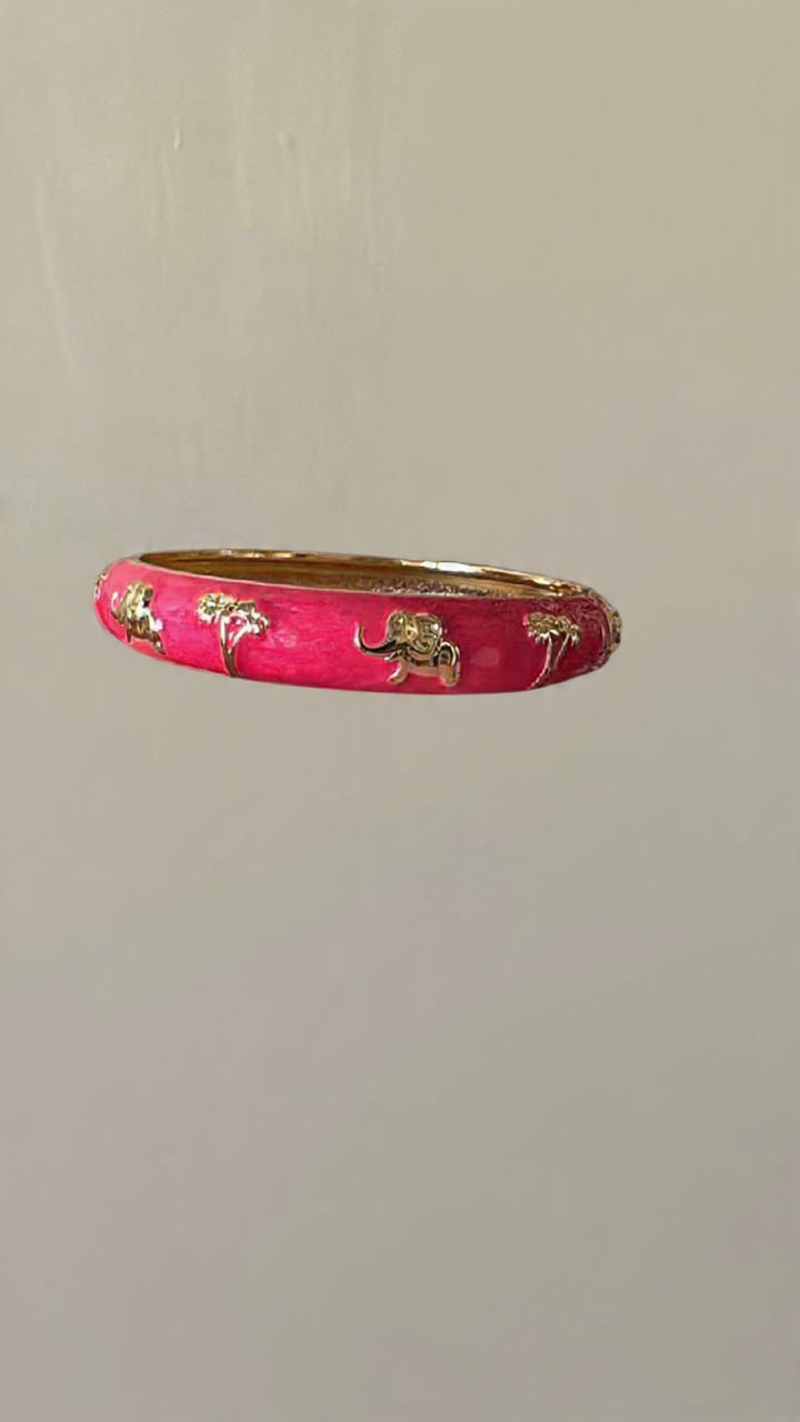 Pink Enamel Elephant Motif Bangle | 18k gold plated
